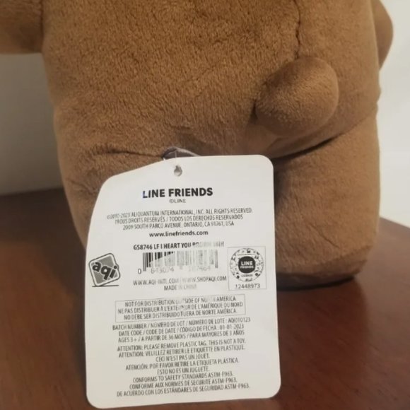 16" Line Friend Licensed Brown Bear Plushie With Red Heart Valentine New Tag - Picture 8 of 8